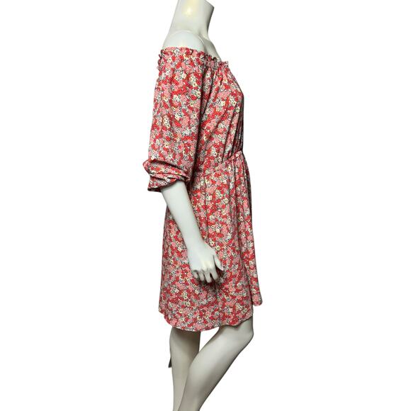 LOFT Outlet Petite Red Floral Off Shoulder Elastic Waist Dress Size 8 - Picture 4 of 9